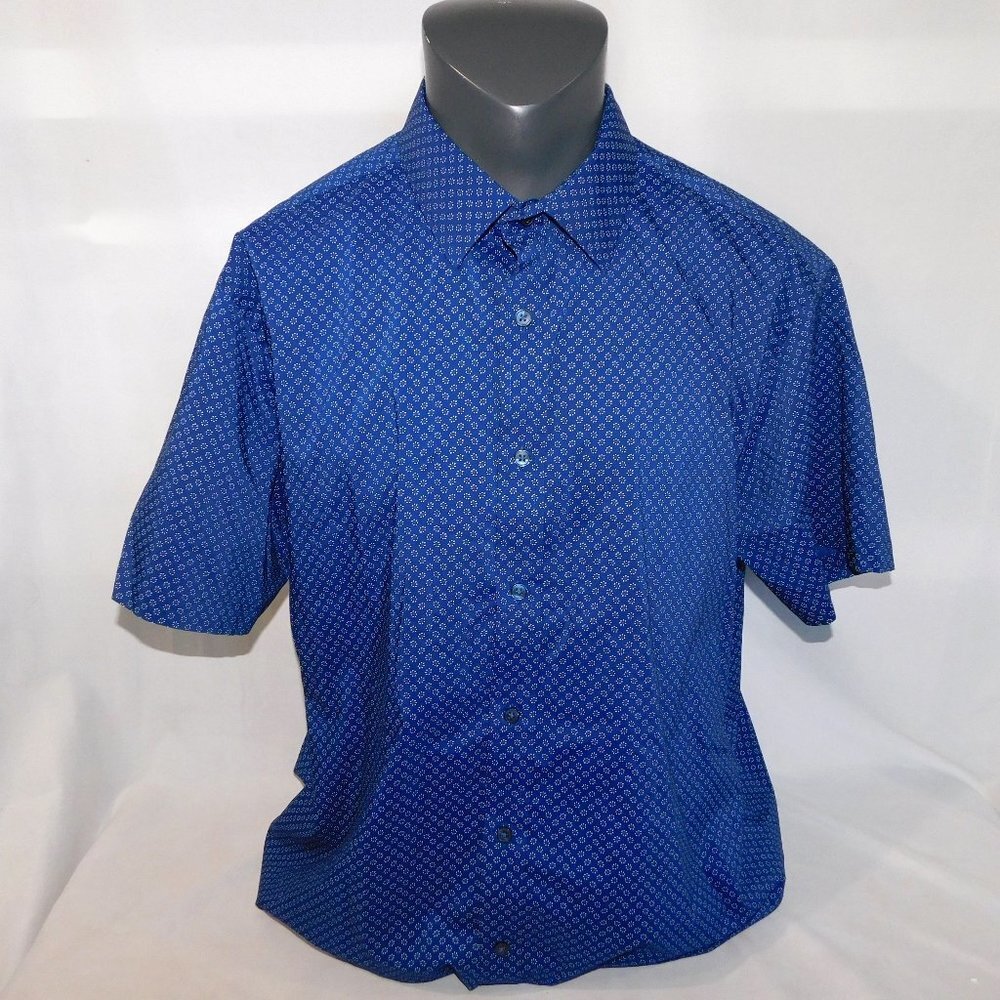 Lucky Brand  Blue Tailored Fit Short Sleeve Button Front Shirt Mens 2XL